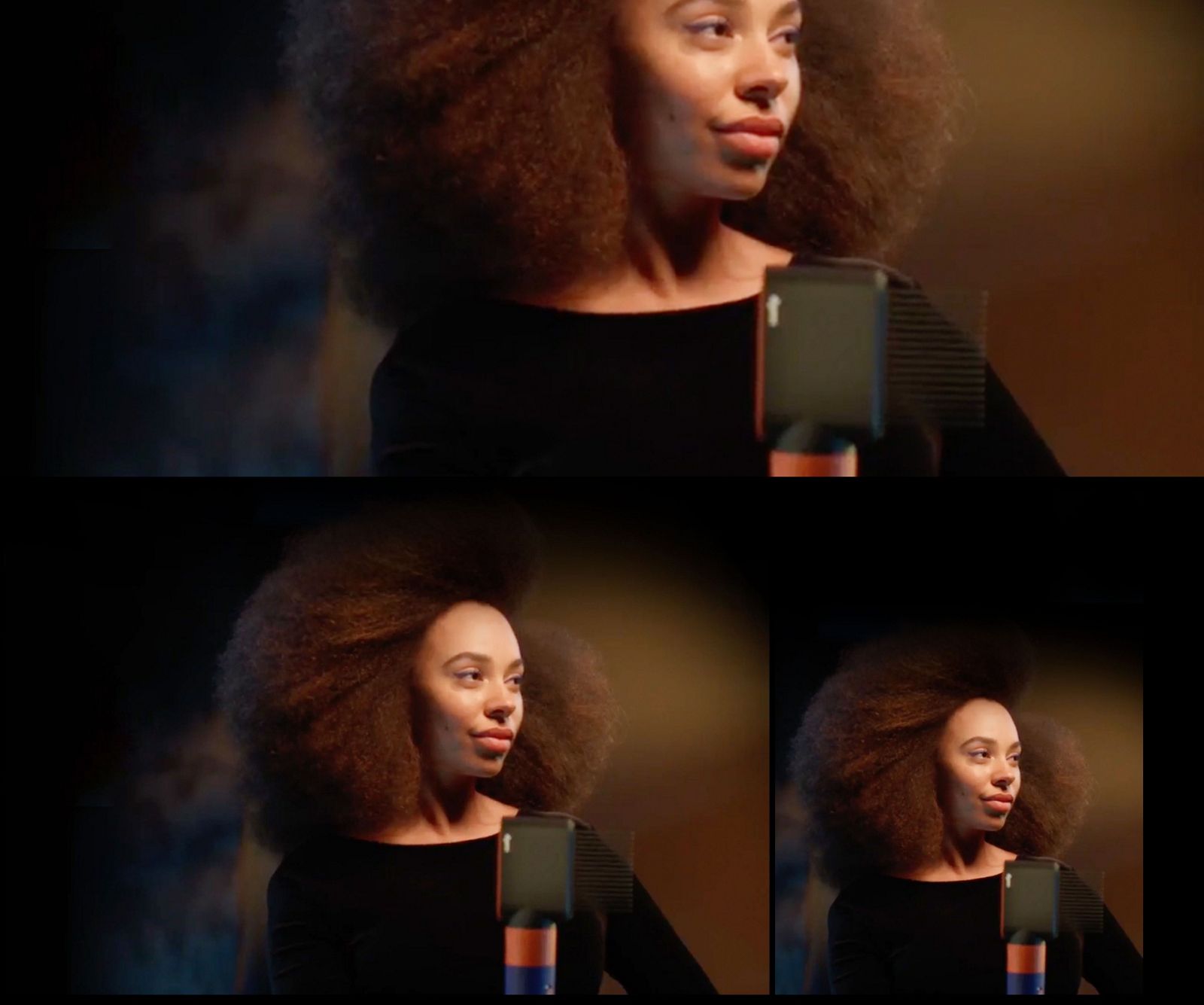 Model holding the Dyson Airwrap i.d. multi-styler and dryer.